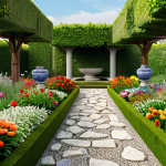 A serene garden brimming with meticulously curated flowers, representing personalized information in the age of information overload.